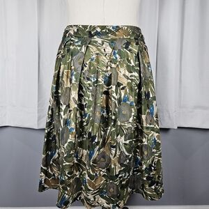 Vintage Jones New York 100 Silk Olive Floral A-line Skirt Blue & Tan Accent 8